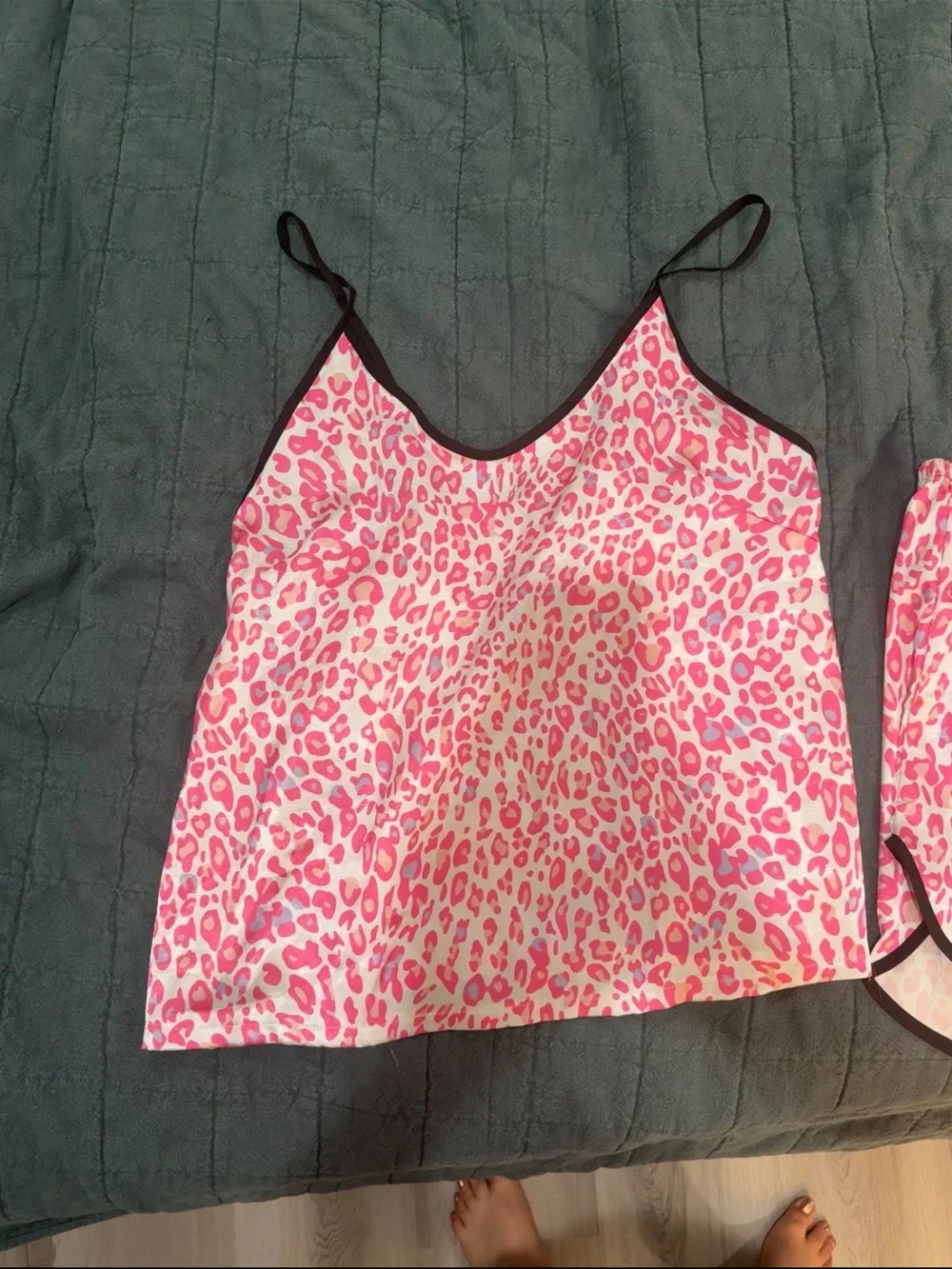 Pink Leopard Print Pajamas Two-Piece Set - Cute Tank & Shorts